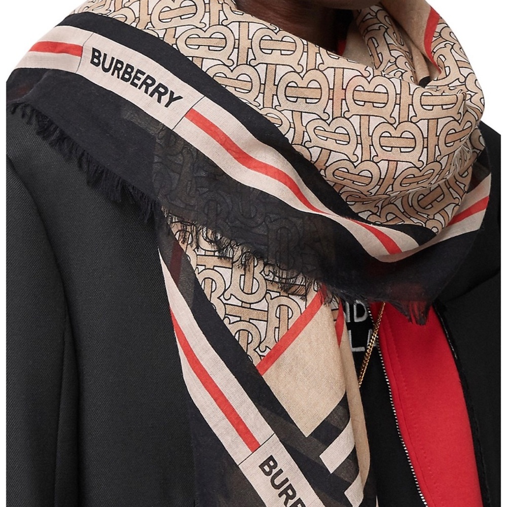 SOLD - Burberry TB Monogram Scarf - Picture 1 of 5